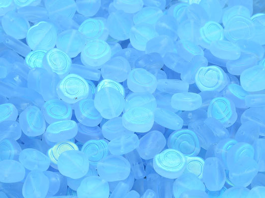 スパイラルスネイルプレスビーズ、透明ブルーマットAB（30010-84110-28701）、ガラス、チェコ共和国