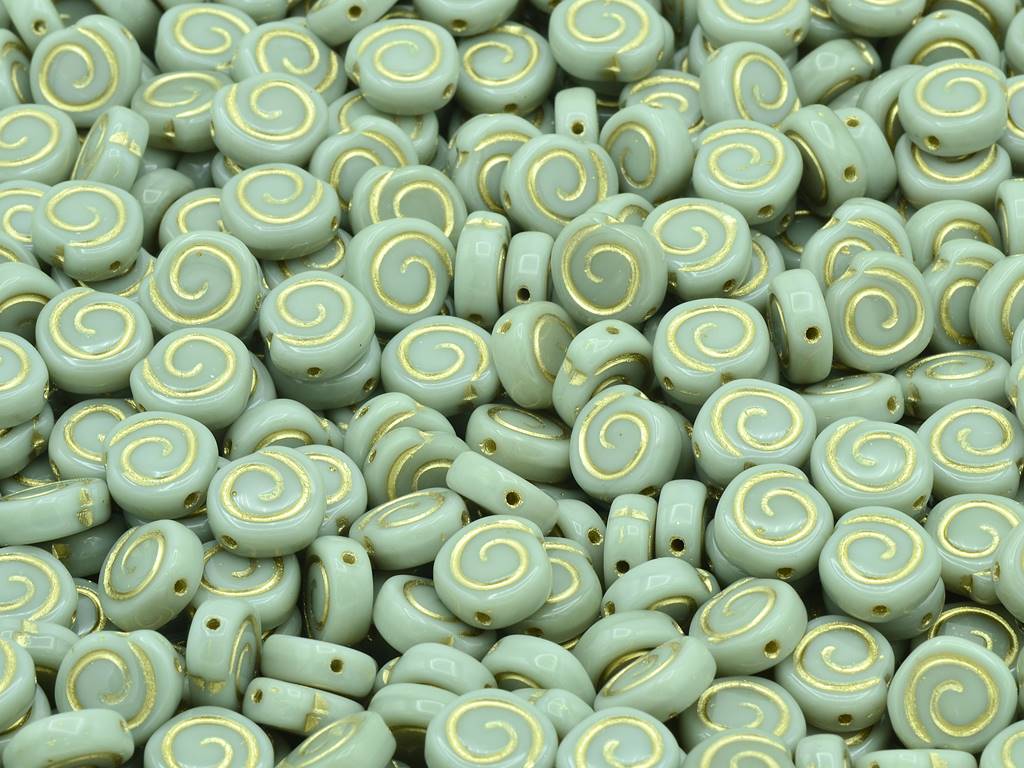 Spiral Snail Pressed Beads, Opaque Gray Gold Lined (43020-54202), Glass, Czech Republic