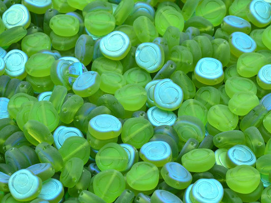 Spiral Snail Pressed Beads, Transparent Green Matte Ab (50230-84110-28701), Glass, Czech Republic