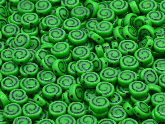 Spiral Snail Pressed Beads, Opaque Green 46449 (53230-46449), Glass, Czech Republic