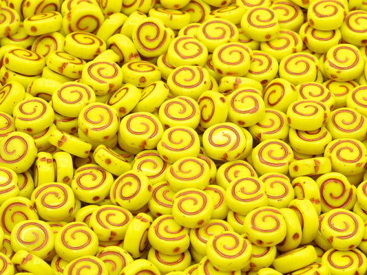 Spiral Snail Pressed Beads, Yellow Copper Lined (83120-54307), Glass, Czech Republic