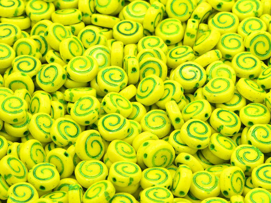 Spiral Snail Pressed Beads, Yellow 54550 (83120-54550), Glass, Czech Republic