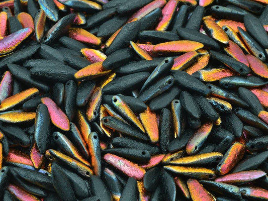 Dagger Beads, Black Etched Crystal Pinkyellow Coating (23980-LEPT-27137), Glass, Czech Republic
