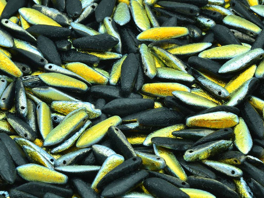 Dagger Beads, Black Etched Volcano (23980-LEPT-28001), Glass, Czech Republic