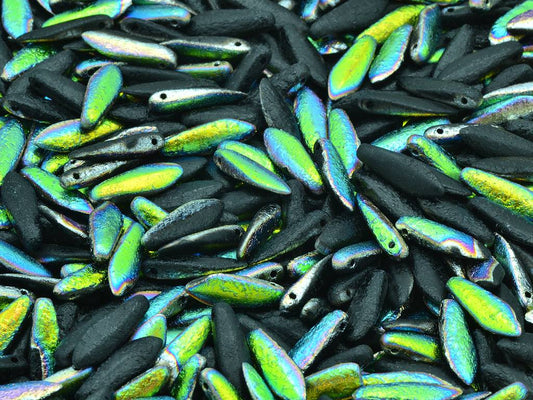 Dagger Beads, Black Etched Crystal Vitrail Medium Coating (23980-LEPT-28101), Glass, Czech Republic