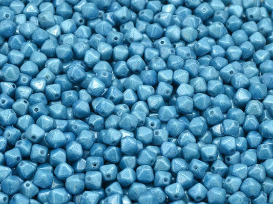 双锥珠，粉笔白色光泽蓝色全涂层（03000-14464），玻璃，捷克共和国