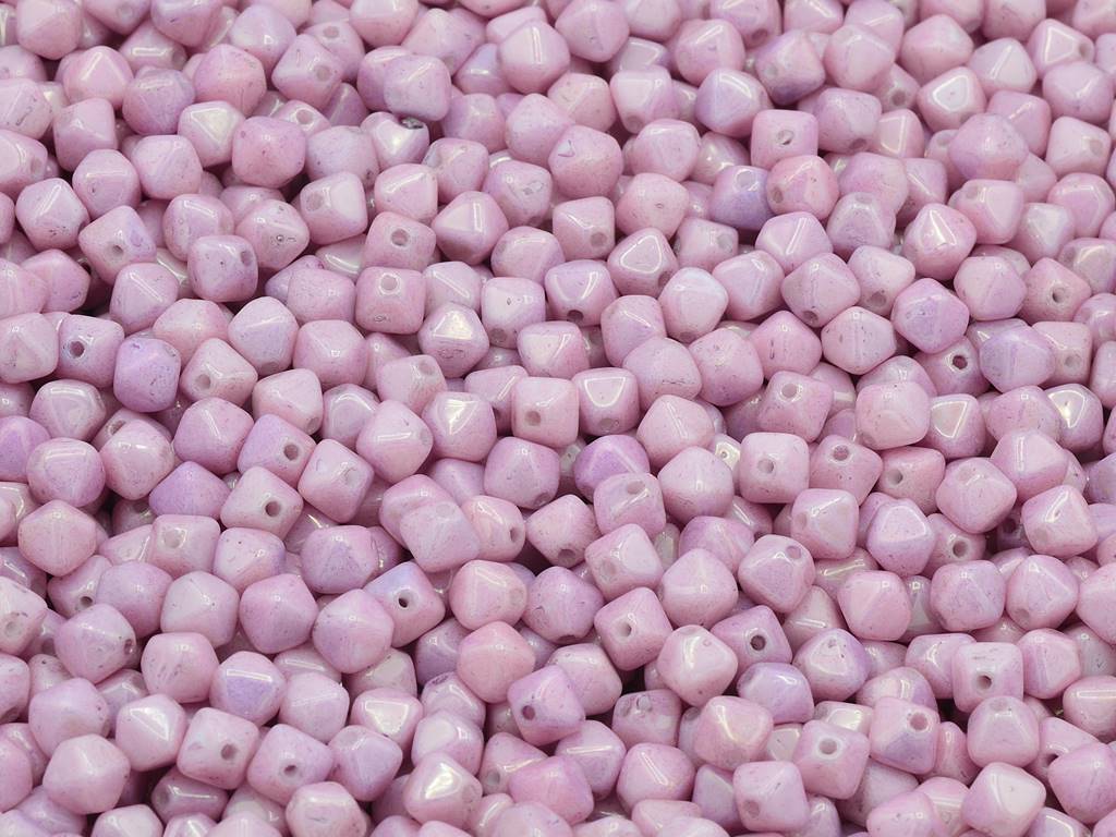 双锥珠，粉笔白光泽紫丁香色（03000-14494），玻璃，捷克共和国