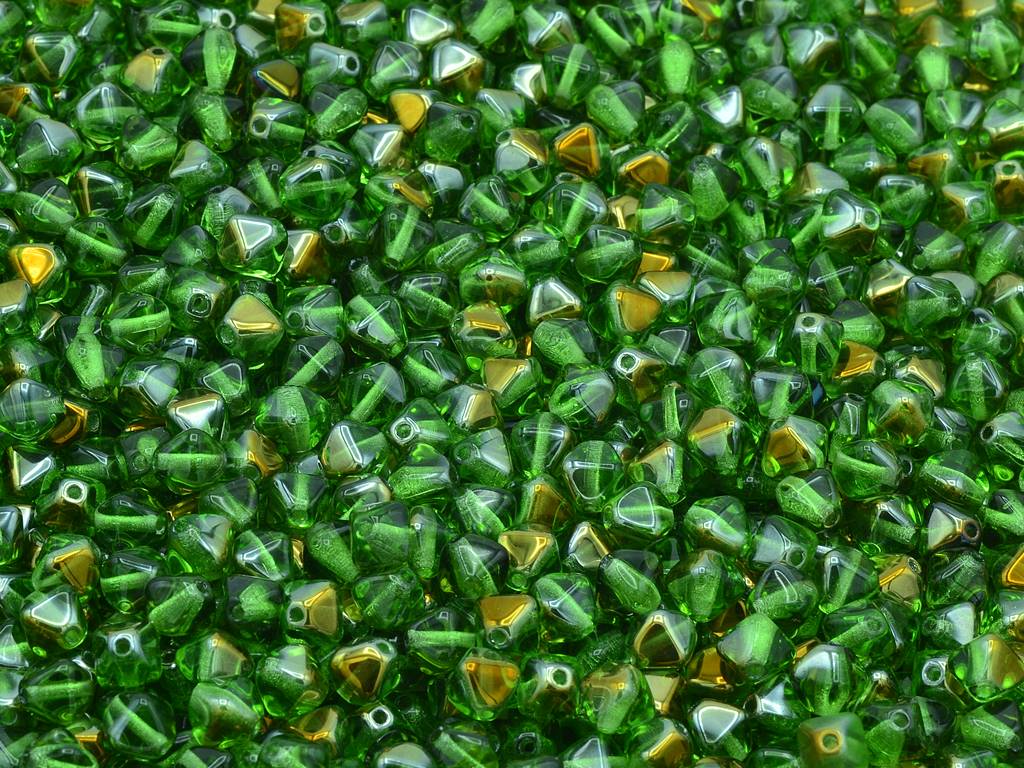 Bicone Beads, Transparent Green Crystal Bronze Capri (50410-22601), Glass, Czech Republic