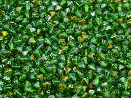 Bicone Beads, Transparent Green Crystal Bronze Capri (50410-22601), Glass, Czech Republic