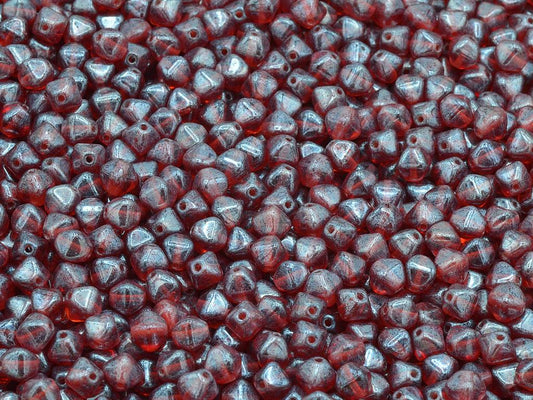 双円錐ビーズ、透明ピンクヘマタイト（70010-14400）、ガラス、チェコ共和国