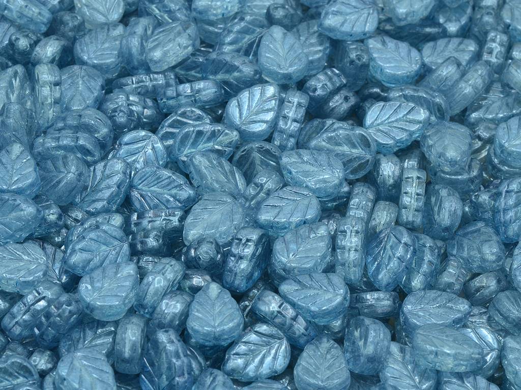 Mint Leaf Beads, Crystal Luster Blue Full Coated (00030-14464), Glass, Czech Republic