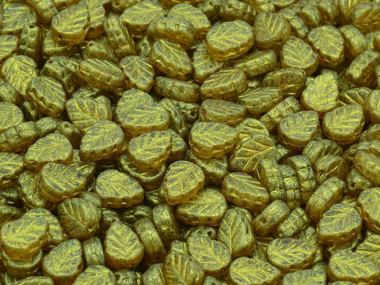 Mint Leaf Beads, Crystal Gold Luster Spotted (00030-65322), Glass, Czech Republic