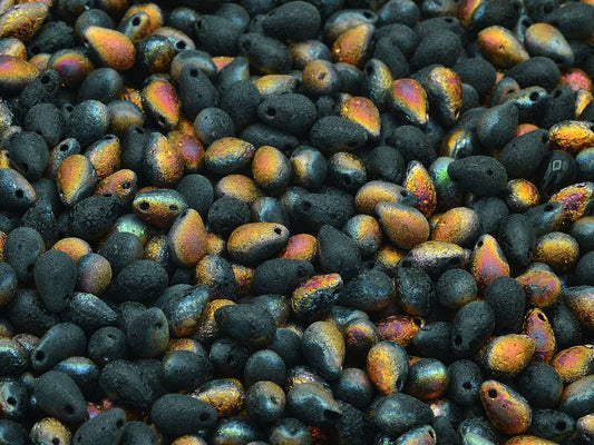 Drop Beads, Black Etched Crystal Pinkyellow Coating (23980-LEPT-27137), Glass, Czech Republic