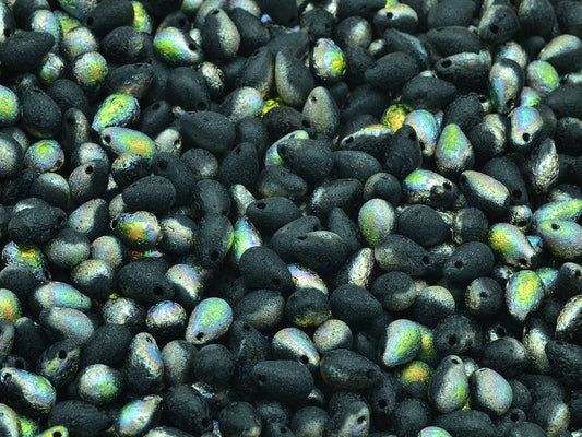 Drop Beads, Black Etched Crystal Vitrail Medium Coating (23980-LEPT-28101), Glass, Czech Republic