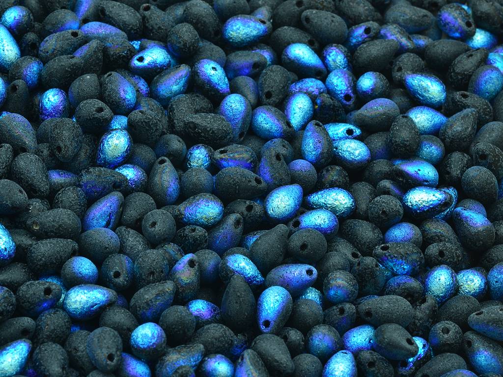 ドロップビーズ、ブラックエッチングAB（23980-LEPT-28701）、ガラス、チェコ共和国