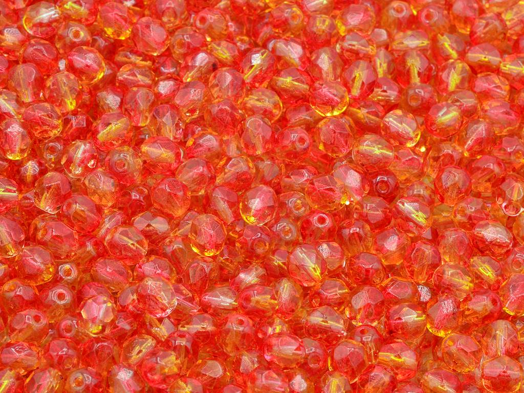 Faceted Round Fire Polished Beads, Crystal Red Orange (00030-48001), Glass, Czech Republic