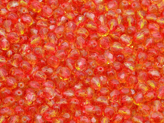 Faceted Round Fire Polished Beads, Crystal Red Orange (00030-48001), Glass, Czech Republic