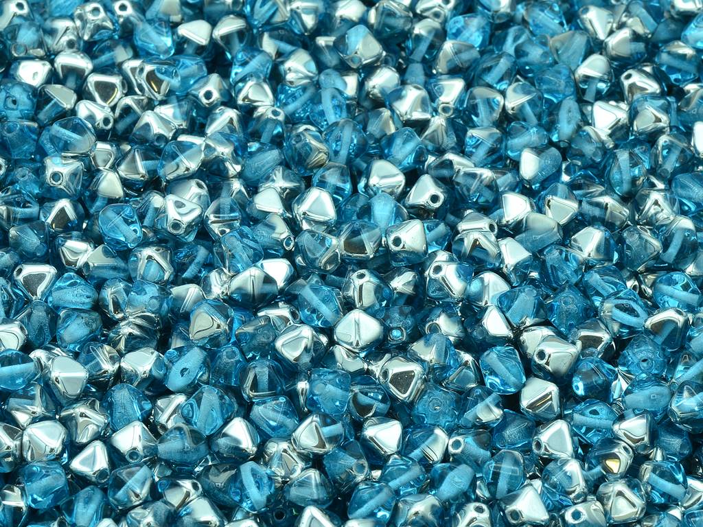 Bicone Beads, Transparent Aqua Crystal Silver Half Coating (60010-27001), Glass, Czech Republic