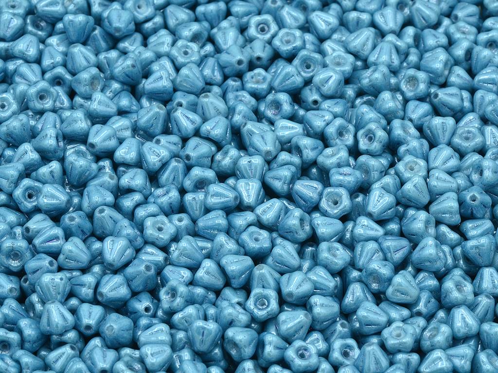 ベルフラワービーズ、チョークホワイトラスターブルーフルコーティング（03000-14464）、ガラス、チェコ共和国