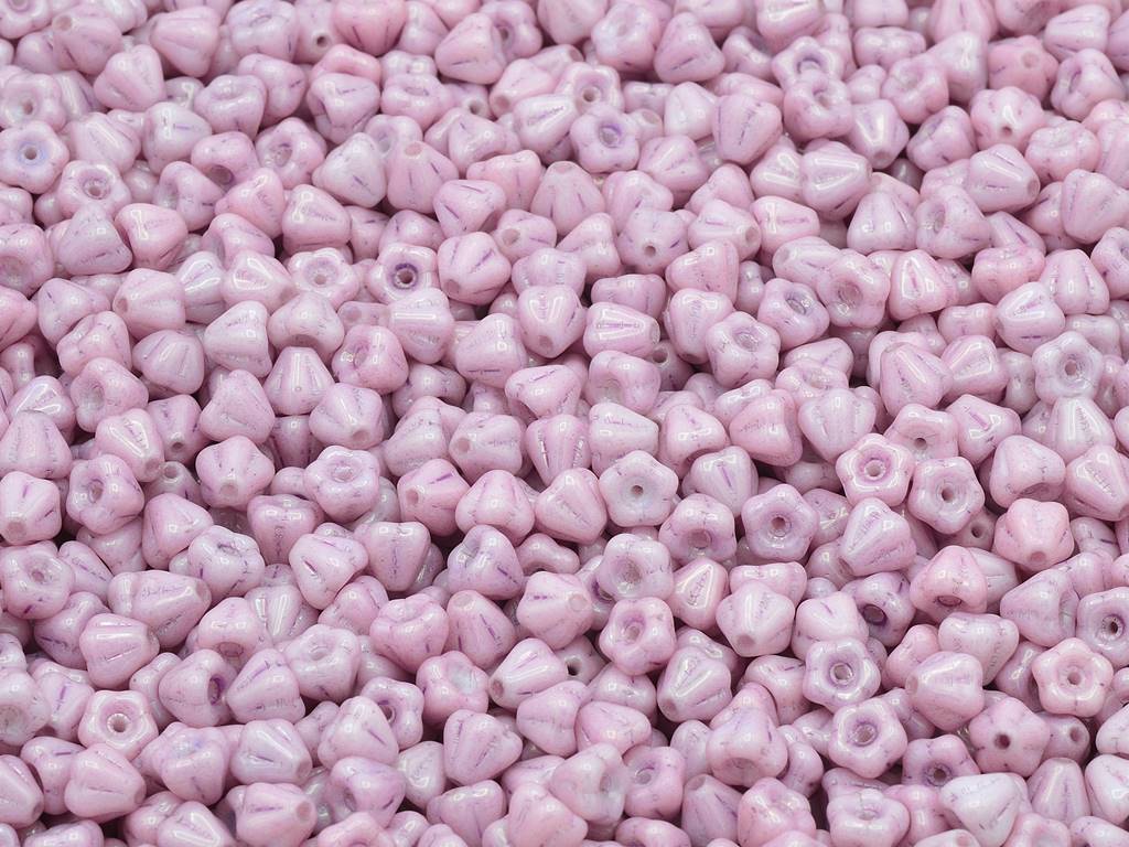 Bell Flower Beads, Chalk White Luster Lila (03000-14494), Glass, Czech Republic