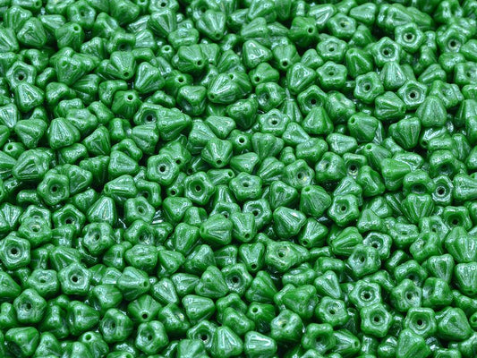 ベルフラワービーズ、不透明グリーンヘマタイト（53320-14400）、ガラス、チェコ共和国