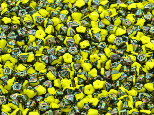 Bell Flower Beads, Yellow Crystal Vitrail Medium Coating (83120-28101), Glass, Czech Republic