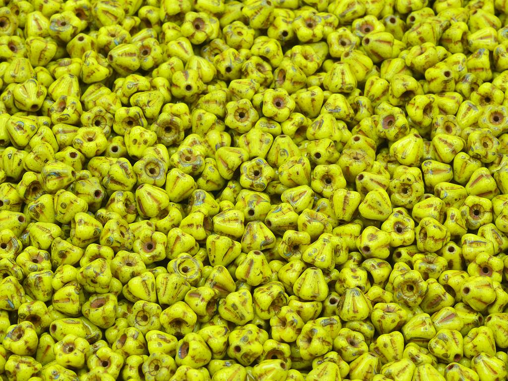 Bell Flower Beads, Yellow Travertin (83120-86800), Glass, Czech Republic