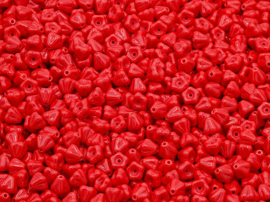 Bell Flower Beads, Opaque Red (93200), Glass, Czech Republic