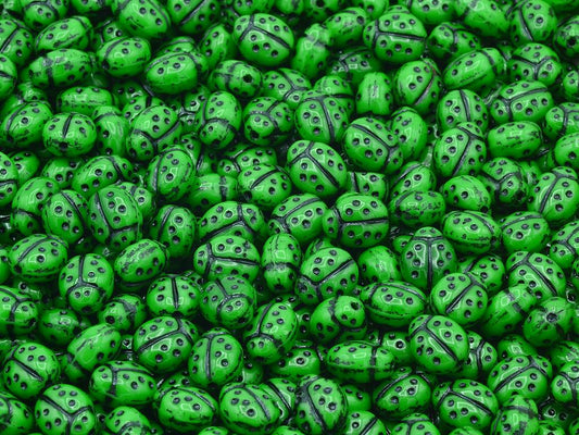 Ladybug Insect Pressed Beads, Opaque Green 46449 (53320-46449), Glass, Czech Republic