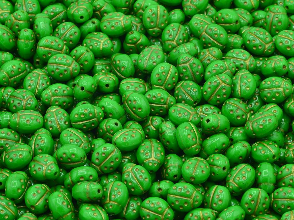 Ladybug Insect Pressed Beads, Opaque Green 54580 (53320-54580), Glass, Czech Republic