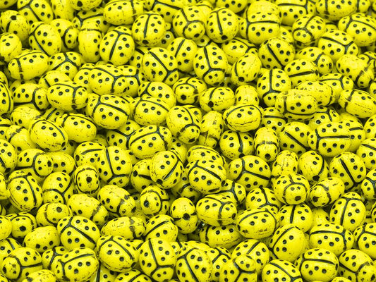 Ladybug Insect Pressed Beads, Yellow 46449 (83120-46449), Glass, Czech Republic