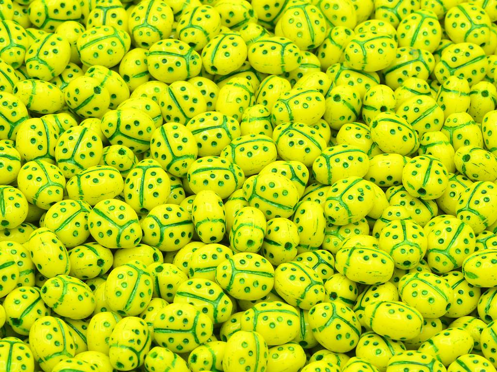 Ladybug Insect Pressed Beads, Yellow 54550 (83120-54550), Glass, Czech Republic