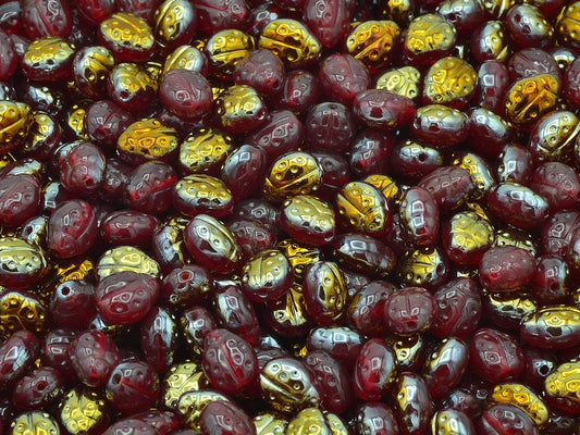 Ladybug Insect Pressed Beads, Ruby Red Crystal Bronze Capri (90080-22601), Glass, Czech Republic