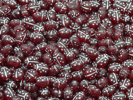 Ladybug Insect Pressed Beads, Ruby Red Silver Lined (90080-54201), Glass, Czech Republic