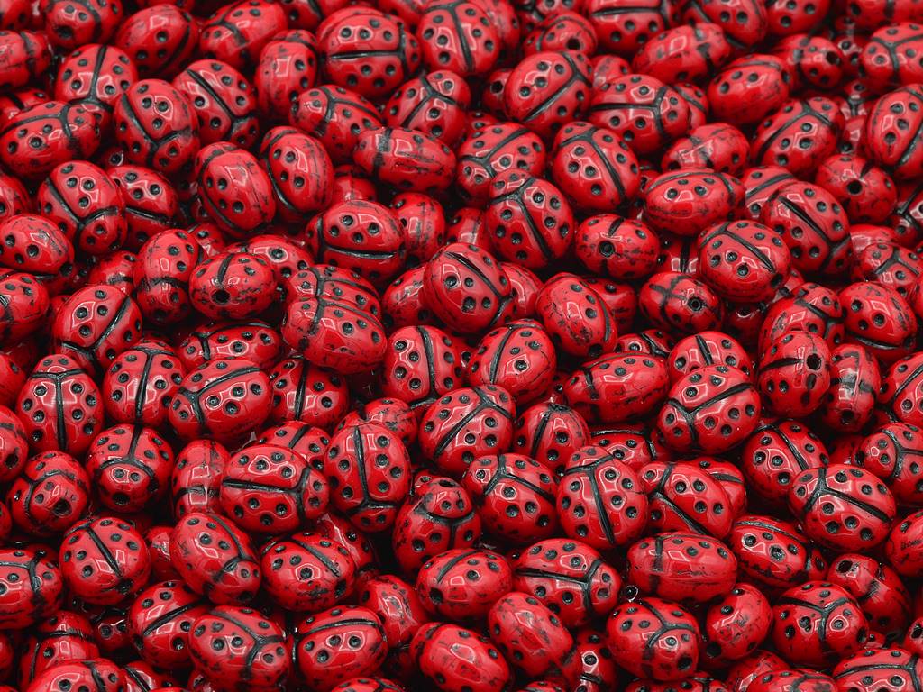 Ladybug Insect Pressed Beads, Opaque Red 46449 (93200-46449), Glass, Czech Republic