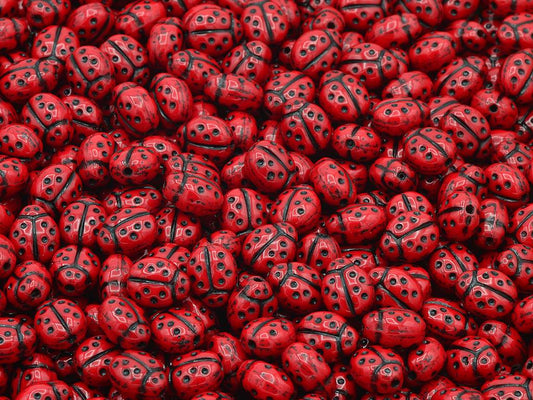 OUTLET 10 grams Pressed Beads Ladybug, 9 x 7 mm, Opaque Red Black Lined (93200-46449), Glass, Czech Republic