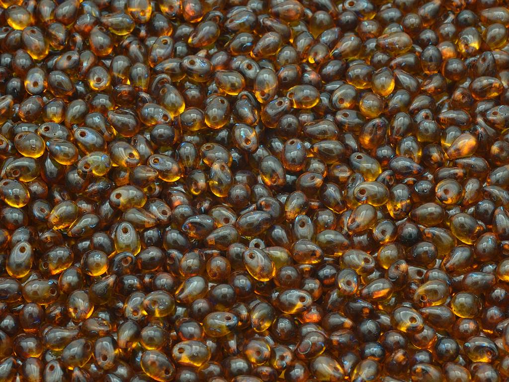 Drop Beads, Transparent Orange Travertin (10040-86800), Glass, Czech Republic