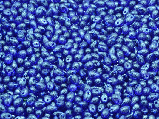 Drop Beads, Transparent Blue Hematite (30080-14400), Glass, Czech Republic