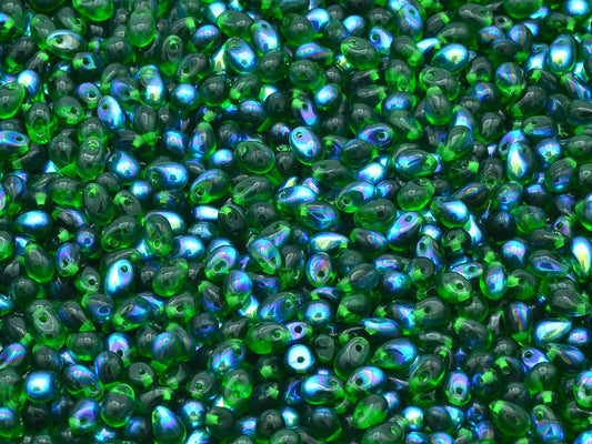 Drop Beads, Transparent Green Ab (50140-28701), Glass, Czech Republic