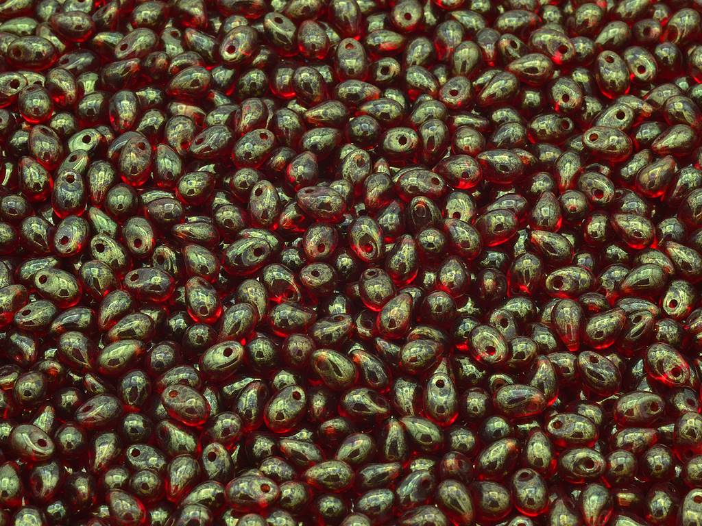 Drop Beads, Transparent Red Terracotta Red (90090-15495), Glass, Czech Republic