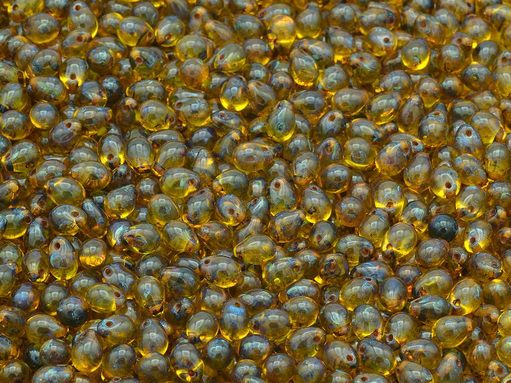 Drop Beads, Transparent Yellow Travertin (80000-86800), Glass, Czech Republic