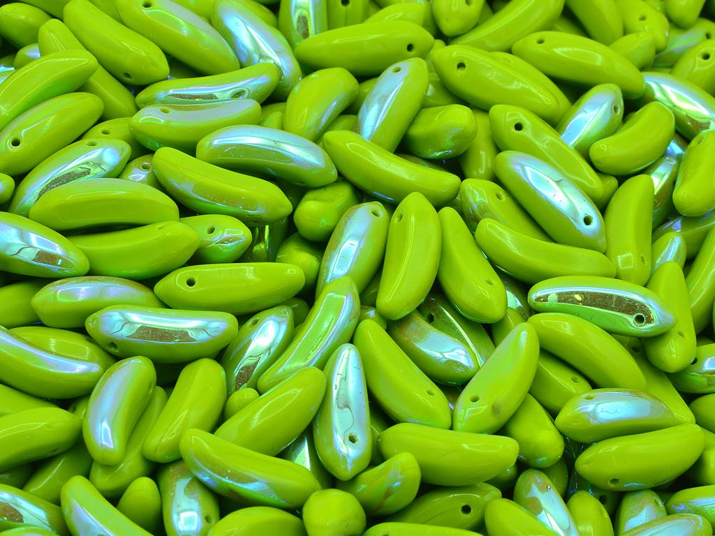 Banana Beads, Opaque Green Ab (53400-28701), Glass, Czech Republic