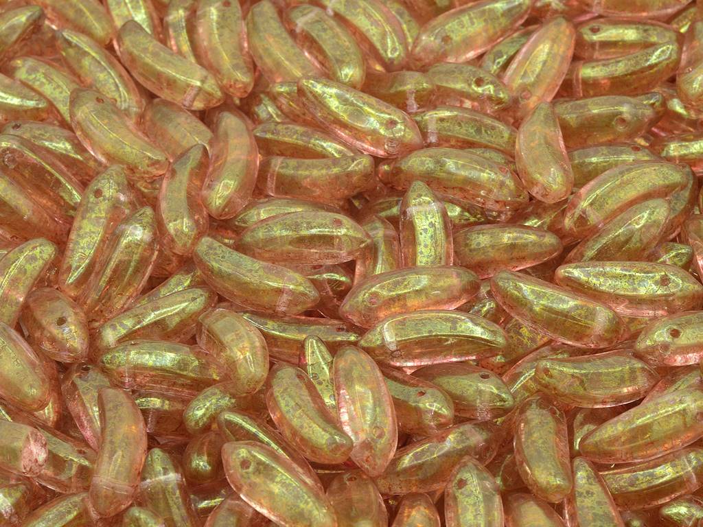 Banana Beads, Transparent Yellow Terracotta Red (80130-15495), Glass, Czech Republic