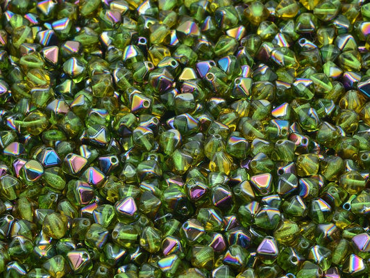 Bicone Beads, Transparent Green 28009 (50220-28009), Glass, Czech Republic