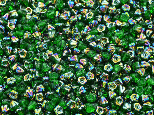 Bell Flower Beads, Emerald Green Crystal Vitrail Medium Coating (50120-28101), Glass, Czech Republic