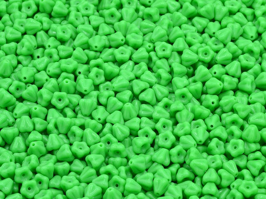 Bell Flower Beads, Opaque Green (53210), Glass, Czech Republic