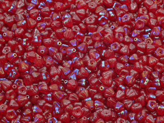 Bell Flower Beads, Ruby Red 27307 (90080-27307), Glass, Czech Republic