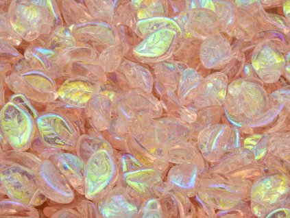 OUTLET 10 grams Wavy Leaf Beads, 9 x 14 mm, Transparent Pink Ab (70110-28701), Glass, Czech Republic