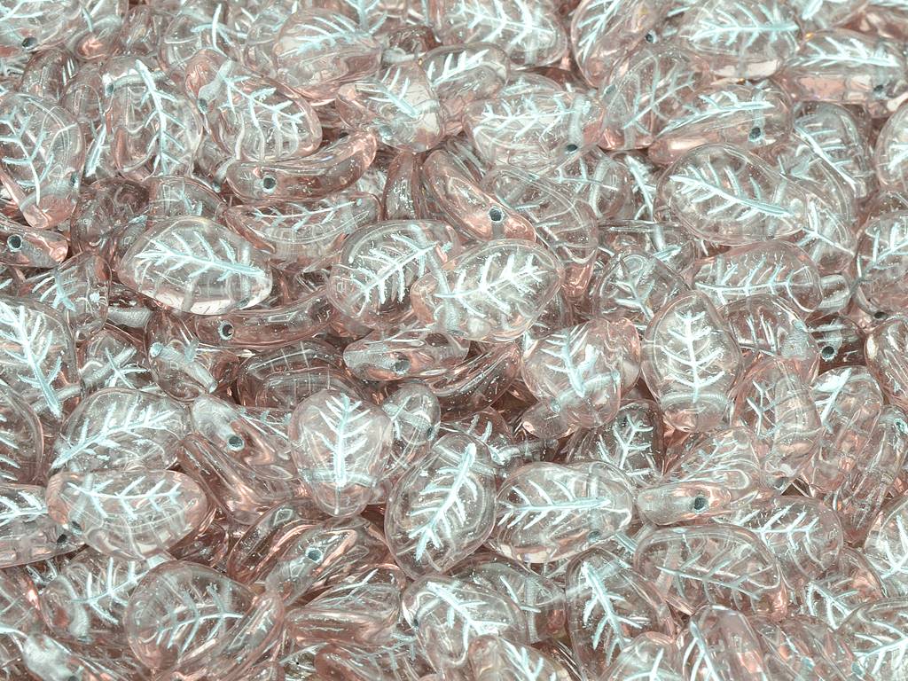 Wavy Leaf Beads, Transparent Pink Silver Lined (70110-54201), Glass, Czech Republic