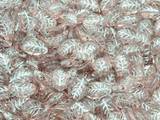 Wavy Leaf Beads, Transparent Pink Silver Lined (70110-54201), Glass, Czech Republic